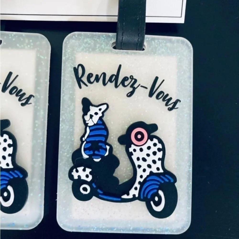 Frenchie Dog Scooter Paris French Luggage Travel ID Tags Set